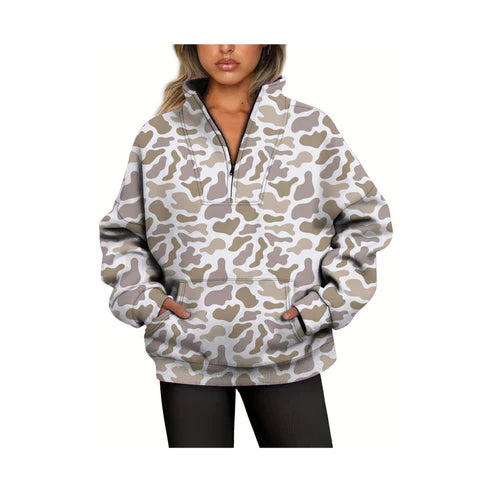 6.4 GT0831 Adult Women Khaki Camo Long Sleeve Tee Shirts Zip Pullovers Tops Preorder