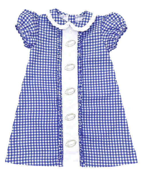 8.7 GSD2800 Baby Girls Blue Plaid Footballs Button Team Knee Length Dresses Preorder