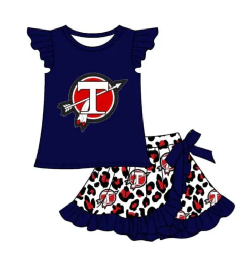 7.4 Custom Moq 3 Baby Girls T Team Top Ruffle Leopard Skort Shorts Clothes Sets