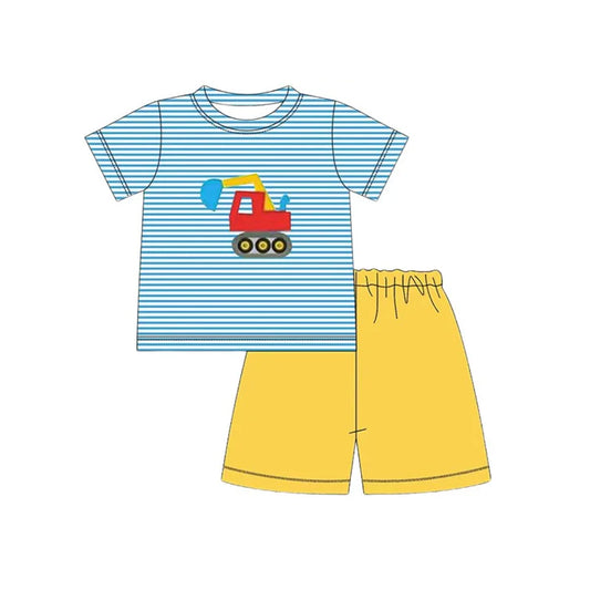 11.18 MOQ：5pcs BSSO1667 pre-order baby boy clothes truck toddler boy summer outfit