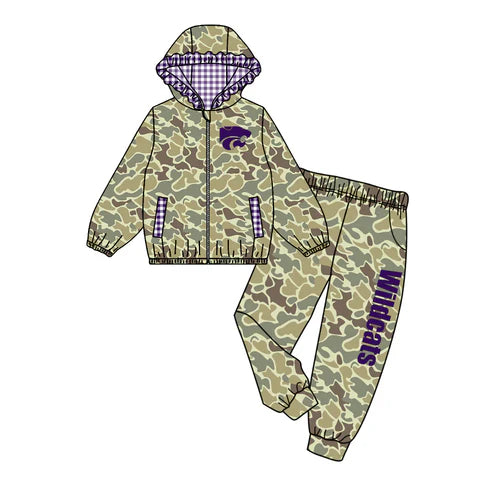 10.11 Custom Moq 8 Baby Girls Camo Zipper Hoodie Top Wildcats Team Clothes Set