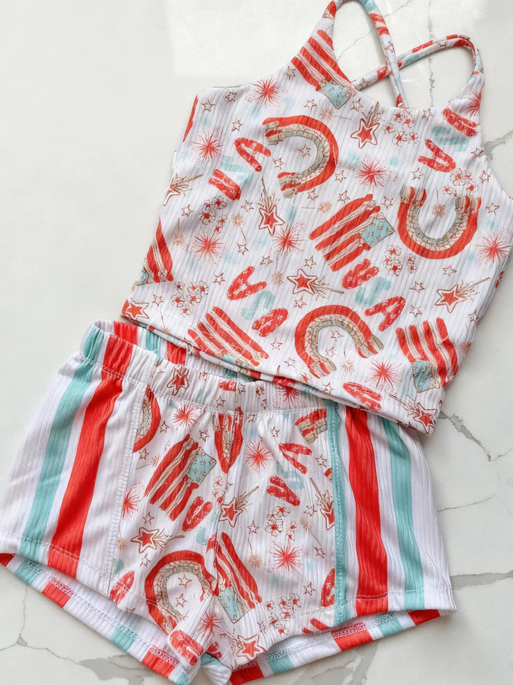 11.21 MOQ：5pcs GSSO2896 pre-order baby girl clothes Rainbow toddler girl 4th of July summer outfit