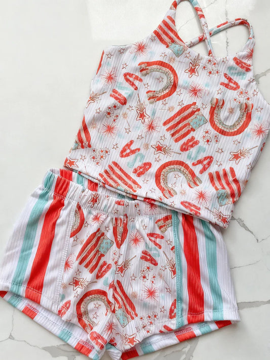 11.21 MOQ:5pcs GSSO2896 pre-order baby girl clothes Rainbow toddler girl 4th of July summer outfit
