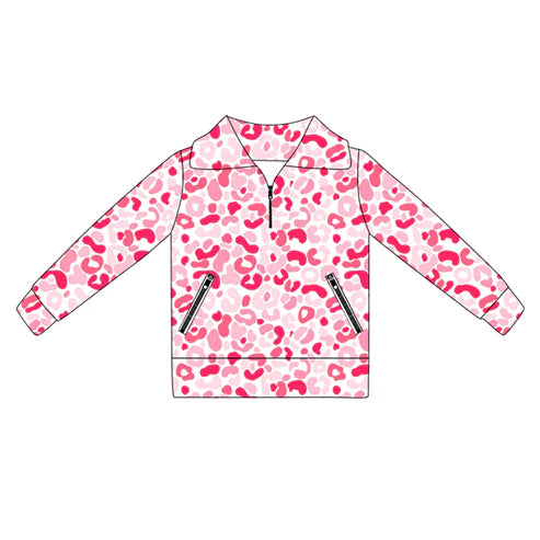 6.5 GT1071 Baby Girls Long Sleeves Hot Pink Leopard Pockets Zipper Yoga Jackets Preorder