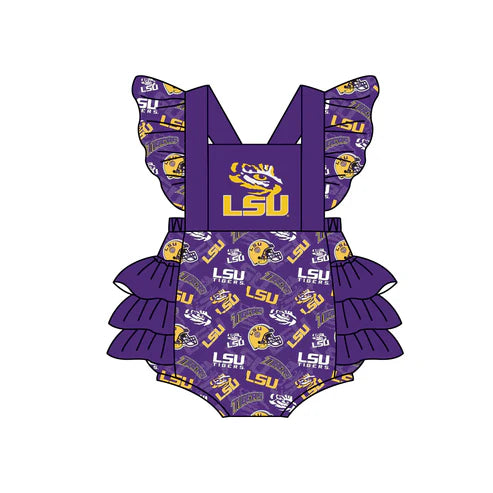 4.26 Preorder Moq 3 Baby Girls LSU Team Ruffle Rompers preorder