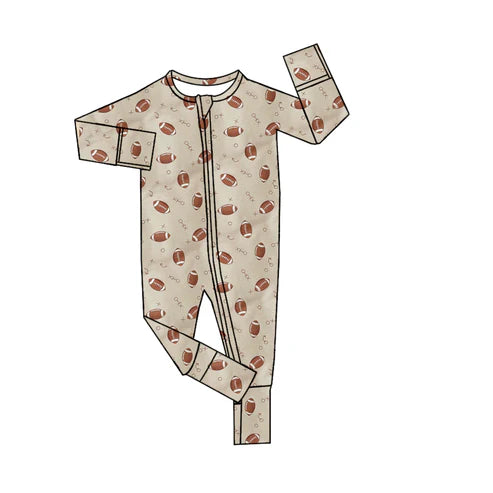 5.30 LR1989 Baby Infant Boys Football Fall Zip Rompers preorder