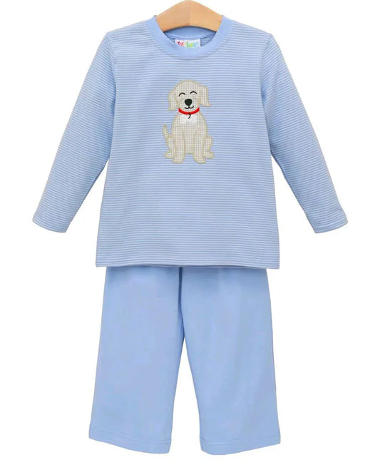 8.23 BLP1230 Baby Boys Blue Stripe Dogs Top Pant Clothes Set Preorder