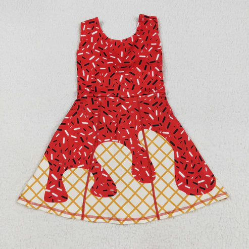 8.12 GSD2748 Baby Girls Red Drip Sleeveless Shorts Team Yoga Active Knee Length Dress