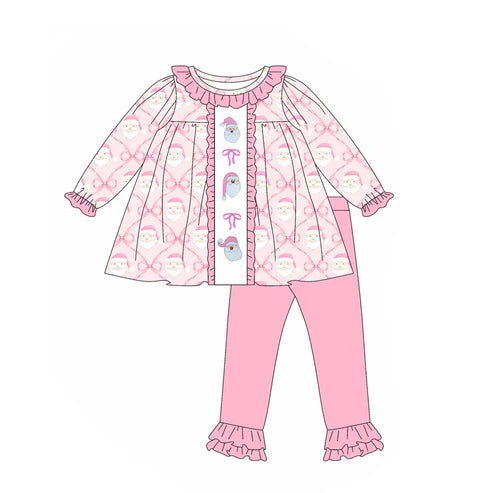 5.19 GLP2364 Baby Girls Long Sleeves Pink Bows Santa Plaid Tunic Ruffle Pant Set Preorder