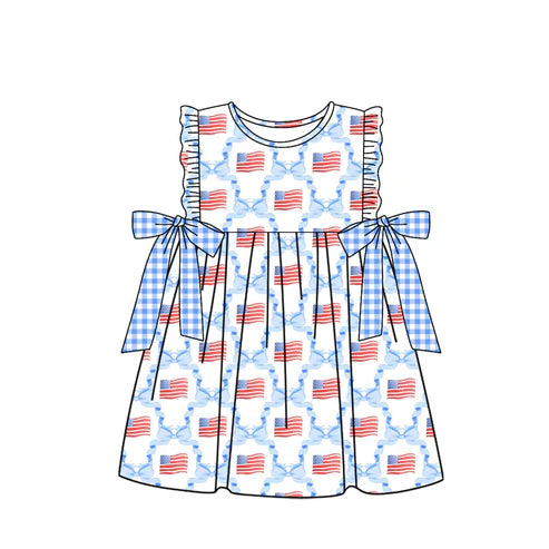 GSD1641 Baby Girls Blue Bows Flag Knee Length Dresses Preorder