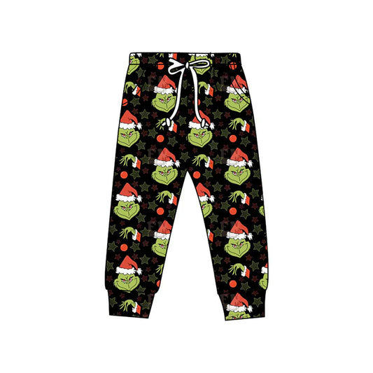 8.20 Custom Moq 5 Baby Kids Christmas Green Face Stars Black Jogger Pants