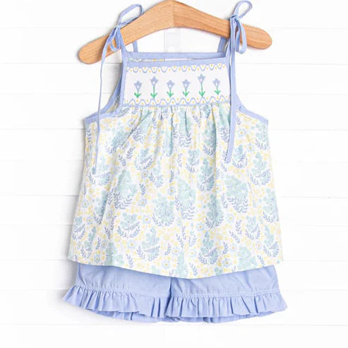 GSSO2344 Baby Girls Lavender Strap Floral Tunic Ruffle Short Set Preorder