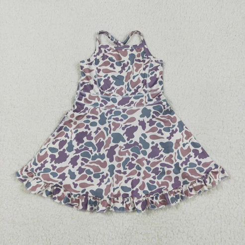 5.15 GSD2310 Baby Girls Strap Lavender Camo Yoga Ruffle Knee Length Dress