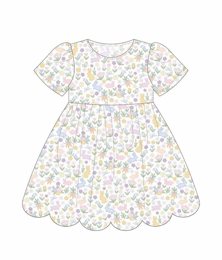 11.24 MOQ:5pcs GSD3173 pre-order toddler girl clothes rabbit print girl easter dress