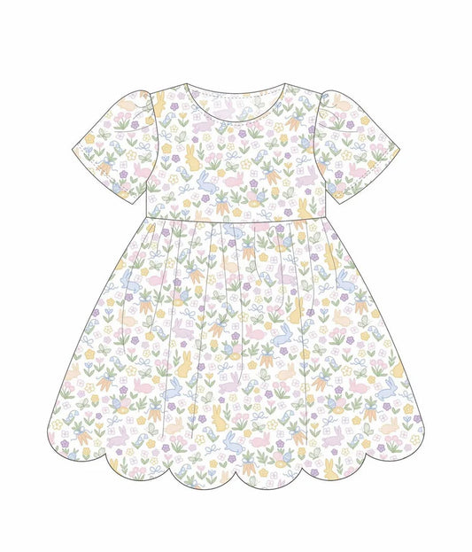 11.24 MOQ:5pcs GSD3173 pre-order toddler girl clothes rabbit print girl easter dress