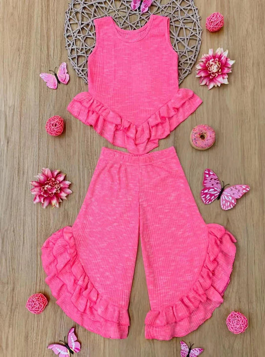 3.27 GSPO2009 Baby Girls Pink Sleeveless Ruffle Top Bell Bottom Pant Set Preorder