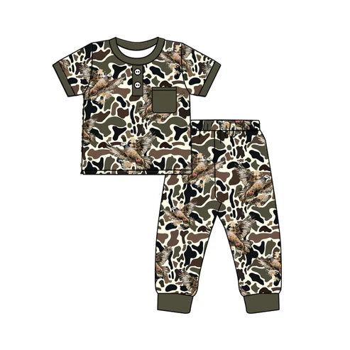 10.1 BSPO0598 Baby Boys Camo Eagles Pocket Top Pants Southern Clothes Sets Preorder