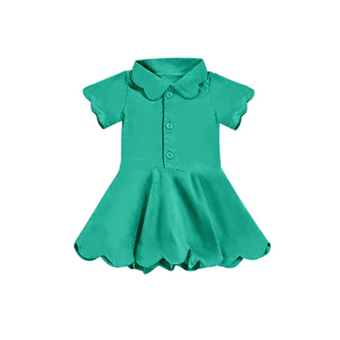4.22 GSD2472 Baby Girls Dark Green Short Sleeves Button Yoga Knee Length Dresses Preorder