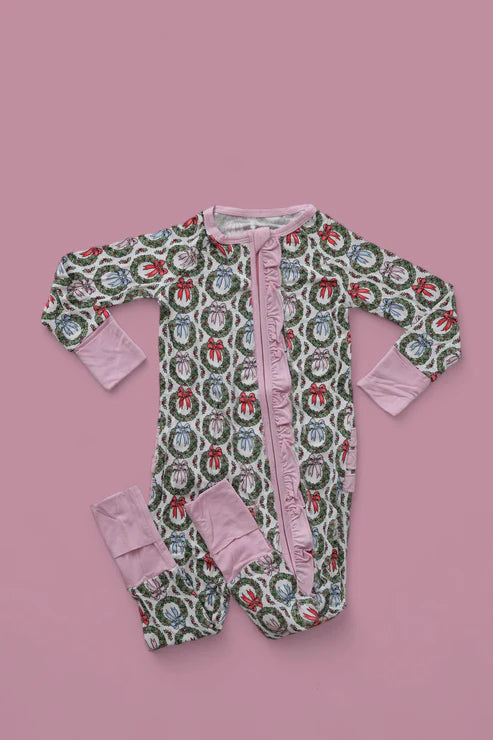 6.4 LR2059 Baby Infant Girls Christmas Bows Pink Zip Rompers preorder