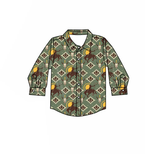 8.6 BT1314 Baby Boys Western Horse Rodeos Aztec Button Shirts Top Preorder