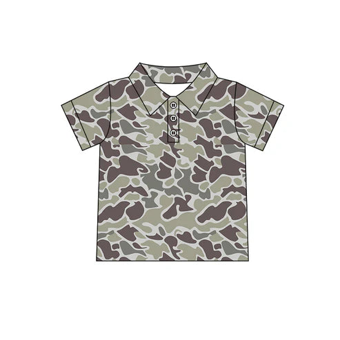 3.25 BT1211 Baby Boys Short Sleeves Button Gray Camo Polo Shirts Top Preorder