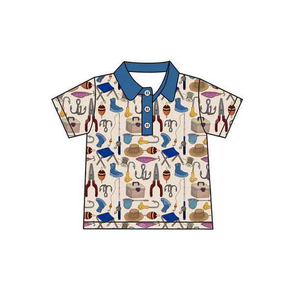 L-3.4 BT1173 Baby Boys Fishing Buttons Short Sleeve Tee Shirts Tops Preorder