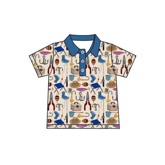 L-3.4 BT1173 Baby Boys Fishing Buttons Short Sleeve Tee Shirts Tops Preorder