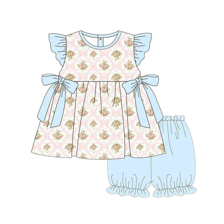 11.29 MOQ：5pcs GSSO2952 pre-order baby girl clothes floral print toddler girl summer outfit