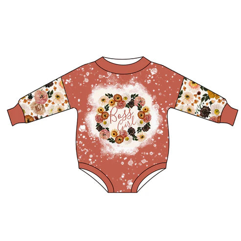 5.21 LR2193 Baby Infant Girls Peach Long Sleeves Flowers Rompers Preorder