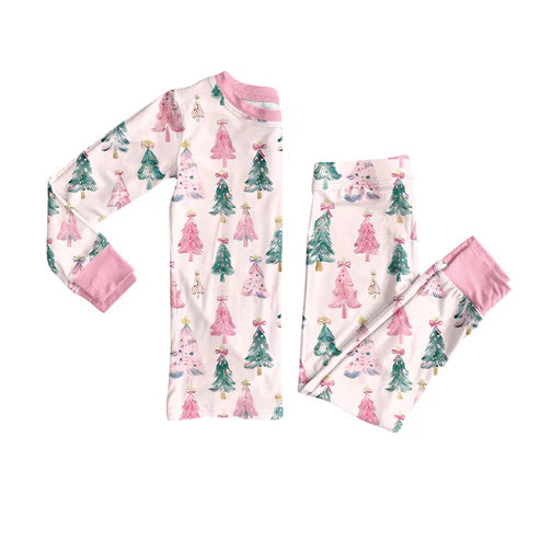 8.5 GLP2686 Baby Girls Christmas Trees Bows Plaid Top Pants Pajamas Set Preorder