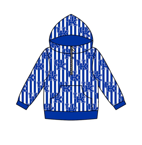 11.4 Custom Moq 8 Baby Boys Zipper Pockets Blue Stripe UK Team Hoodies Top