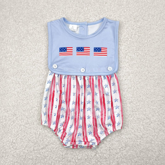 5.3 SR3049 Baby Boys Sleeveless Flags Red Stripe Stars 4th Of July Romper
