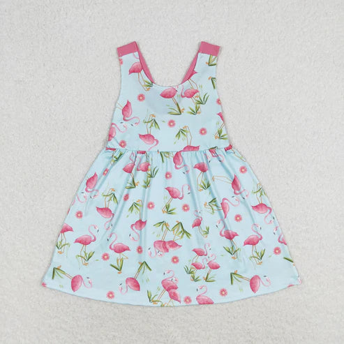 7.28 RTS no moq GSD0693 Flamingo Pink Bow Blue Sleeveless Dress