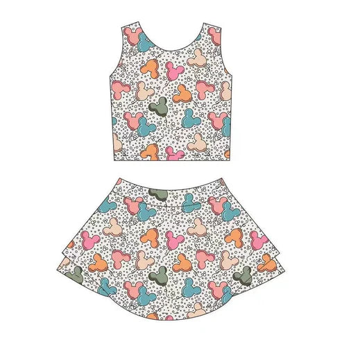 4.3 GSD2331 Baby Girls Sleeveless Cartoon Mouse Balloons Top Skort Yoga Set Preorder