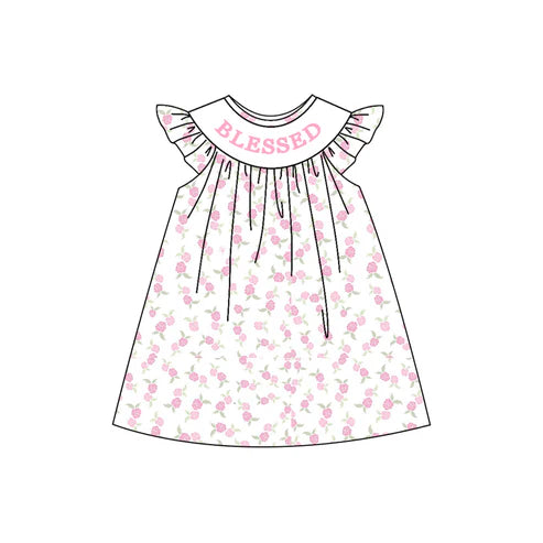 10.20 SR3260 Baby Girls Pink Blessed Flowers Plaid Ruffle Rompers Preorder