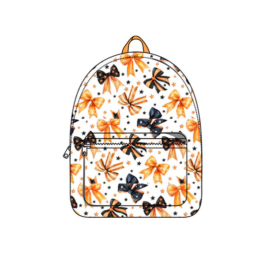 6.14  BA0317 Baby Kids Orange Black Bows Stars School Zipper Back Bags Preorder