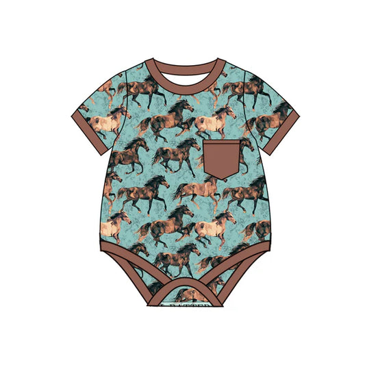 L-3.6 SR2746 Baby Infant Boys Western Horse Pocket Rompers preorder