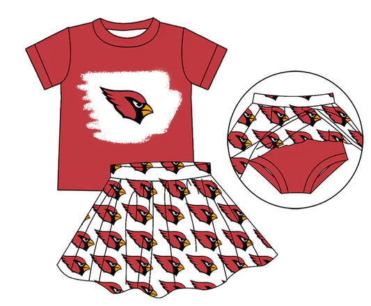 7.7 Custom Moq 3 Baby Girls Red Cardinals Top Bummie Skorts Team Sets
