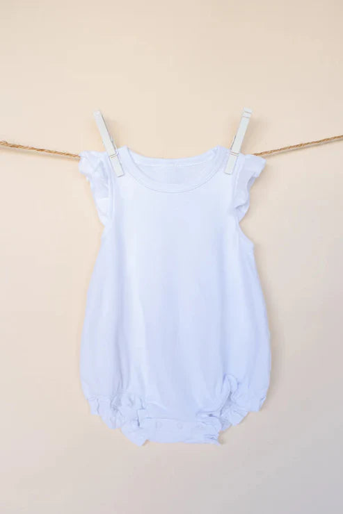 4.1 SR2995 Baby Infant Girls Light Blue Flutter Sleeves Ruffle Rompers Preorder