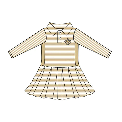 8.1 Custom Moq 5 Baby Girls Long Sleeve Stripe Button Saint Team Knee Length Dresses