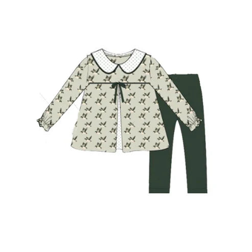 10.20 GLP2944 Baby Girls Green Ducks Plaid Tunic Leggings Pant Hunting Clothes Sets Preorder