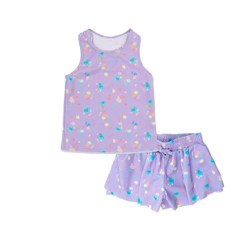 4.3 GSSO2472 Baby Girls Purple Sleeveless Floral Top Short Yoga Set Preorder