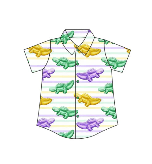 10.18 BT1393 Baby Boys Mardigras Stripe Crocodiles Button Shirts Top Preorder