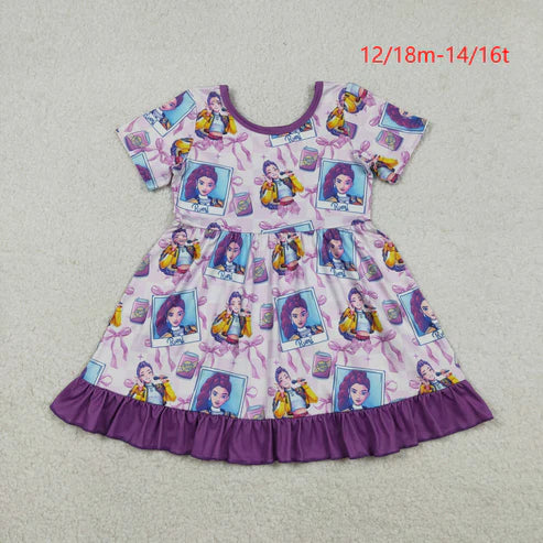 12.16 GSD3272 Baby Girls Purple Checked Bows Demon Hunter Ruffle Knee Length Dress
