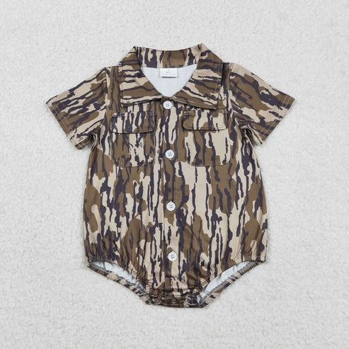 12.16 SR3653 Baby Boys Southern Olive Camo Button Pockets Romper