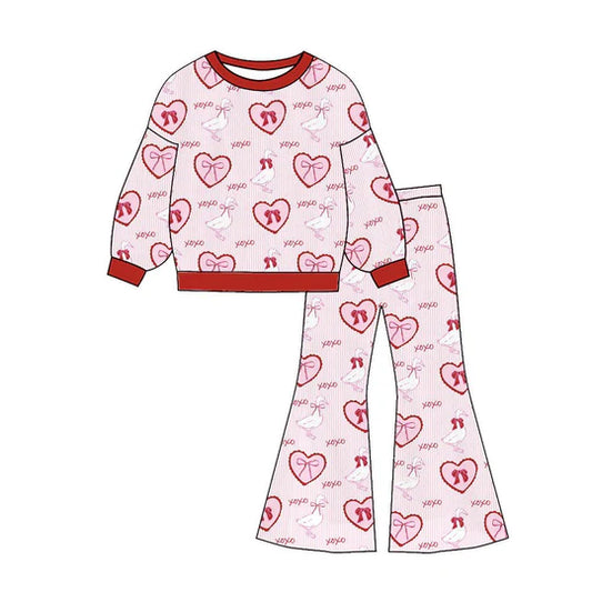 12.9 MOQ：5pcs GLP3233 pre-order toddler girl clothes goose print girl valentine set