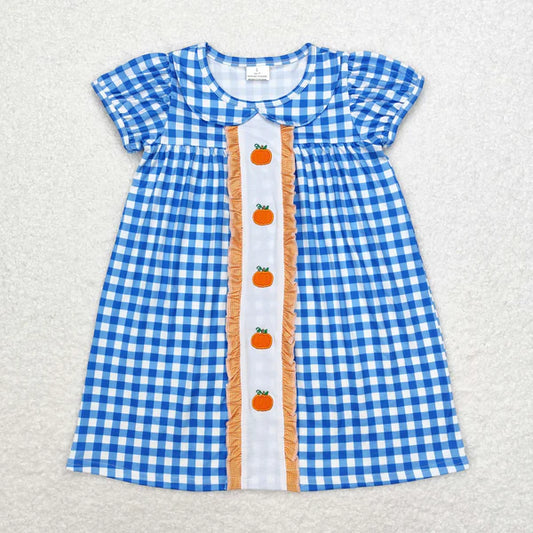 L-3.3 GSD1412 Embroidered pumpkin blue plaid doll collar short-sleeved dress