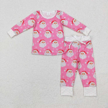 3.14 GLP1583 RTS toddler girl clothes santa girl christmas winter set pink christmas pajamas set-bamboo