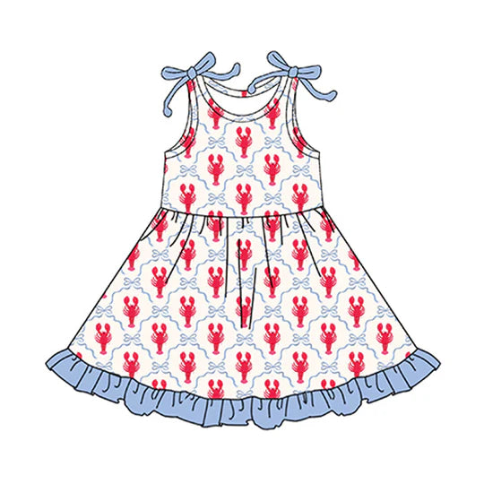 12.10 MOQ:5pcs GSD3389 pre-order toddler girl clothes crawfish print girl summer dress