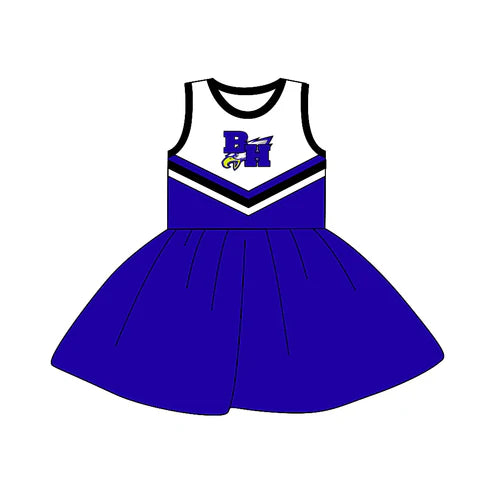 7.5 Custom Moq 3 Baby Girls BH Blue Eagle Team Sleeveless Knee Length Dresses